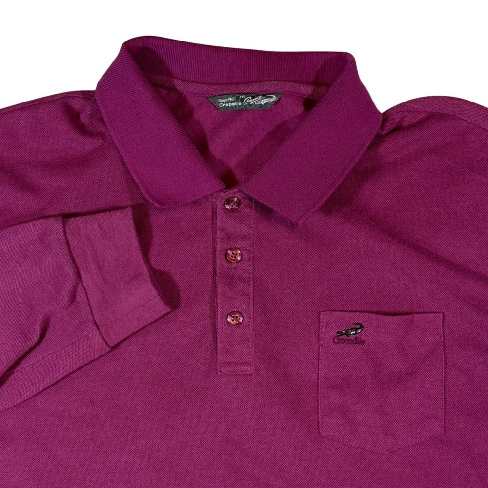 VTG Crocodile International Long Sleeve Polo Shirt Mens XL Magenta Pink Pocket